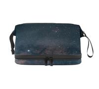 Night Sky Stars Trousse de toilette double couche pour femmes et filles, trousse de toilette de voyage, trousse de maquillage pratique avec compartiment à pinceaux, multicolore, 27x15x14