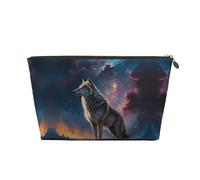 Night Sky Trousse de maquillage loup, trousse de toilette de voyage, trousse de maquillage pour femme, trousse de maquillage en cuir, jolie pochette de maquillage, doré, One Size
