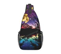 Night Sky With Trees Fashion Cross Chest Bag Diagonally Adjustable Straps High Capacity Sport Travel Work Daily Use, Noir , Taille unique