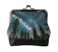 Night Sky with Trees Printed Microfiber PU Leather Wallet Kiss Lock Mini Pouch for Lipstick Key Change Organization