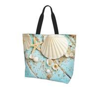 Night Sky with Trees Printed Women Large Capacity Shopping Bag Sac à main et sac à bandoulière Essentiel pour les trajets et le shopping, Ocean Sea Beach Coquillages étoile de mer Bleu, Taille unique