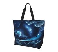 Night Sky with Trees Printed Women Large Capacity Shopping Bag Sac à main et sac à bandoulière Essentiel pour les trajets et le shopping, Lune, étoiles et planètes, Taille unique
