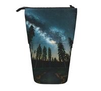 Night Sky With Trees Trousse à crayons rétractable verticale Boîte de papeterie Boîte de rangement de bureau pour adulte