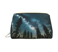 Night Sky with Trees Trousse de maquillage portable en cuir avec fermeture éclair, blanc, Taille unique