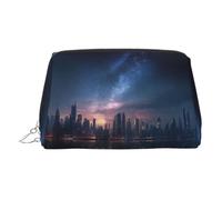 Night Skyline Trousse de maquillage en cuir avec fermeture éclair, idéale pour les cosmétiques et les articles de toilette, Argenté., Taille unique