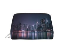 Night Skyline Trousse de maquillage en cuir avec fermeture éclair, idéale pour les cosmétiques et les articles de toilette, Argenté., Taille unique