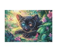Night Starry Chat Noir 1000 Pieces Casse tête Amateur d'art en Carton Haute Densité Animal Animal de Compagnie Poupée Difficile Niveau Expert Décoration Murale Salon Cadeau Fête des Mères 1000 PCS