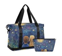 Night under Blue Stars Moon Sac de voyage surdimensionné avec trousse de toilette pour yoga 2 pièces, Nuit sous les étoiles bleues lune, 1 size