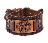 NIGHTCRUZ Bracelet en cuir avec pendentif croix celtique solaire et amulette irlandaise, 11 inches (length) x 1.6 (width), Simili cuir, Pas de gemme