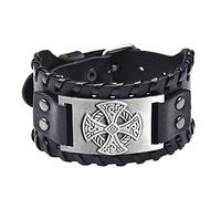 NIGHTCRUZ Bracelet en cuir avec pendentif croix celtique solaire et amulette irlandaise, L, Simili cuir, Pas de gemme