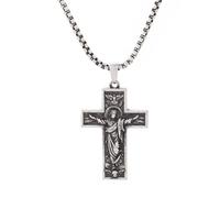 NIGHTCRUZ Collier avec croix de Jésus à bras ouverts en acier inoxydable, pendentif celtique du Christ, amulette de prière vintage pour chrétiens
