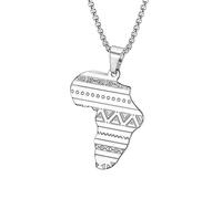 NIGHTCRUZ Collier avec pendentif carte africaine en acier inoxydable avec motif traditionnel africain, Acier inoxydable, Pas de gemme