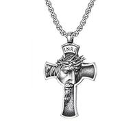 NIGHTCRUZ INRI Collier Jésus Christ avec pendentif en forme de croix avec couronne d'épines Jésus en acier inoxydable sans pierre précieuse, Acier inoxydable, Pas de gemme