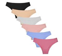 Nightease Culotte de Bikini Tanga en Soie glacée sans Couture pour Femmes Lot de 6 Invisible No Show sous-vêtements (L, 6 Couleurs)