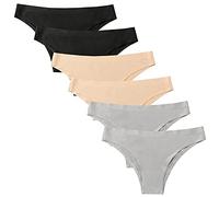 Nightease Culotte de Bikini Tanga en Soie glacée sans Couture pour Femmes Lot de 6 Invisible No Show sous-vêtements (Style1, x_l)