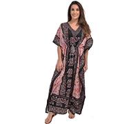 Nightingale Collection Caftans longs pour femme, Imprimé éléphant, lien à la taille, Taille 38 à 52 - Noir - Taille Unique