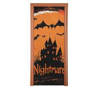 Nightmare Halloween Jack-o'-Lantern Pumpkin Spooky Squelette Chauve-souris Couverture de porte d'entrée 89,9 x 200,9 cm Bannière de fête Décoration et fournitures pour la maison M