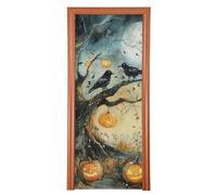 Nightmare Halloween Tree Crows Pumpkin Decoration Door Cover 35x79 In Summer Party Banner Holiday Party Supplies M