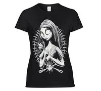 Nightmare Jack Sally Undead Girl Skull Doll Cadeau Femme Fille Rock Gothique Top Tee, T-shirt noir - Imprimé blanc, XL