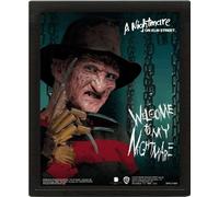 Nightmare On Elm Street - Poster encadré, collier, Freddy Krueger PM4433 (28,5 cm x 23,5 cm x 4 cm) (Bleu/Rouge/Noir)