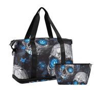 Nightmare Skull Blue Neon Eyes Sac fourre-tout pour Halloween Sac de sport avec trousse de toilette pour voyage en avion étanche, Crâne cauchemar yeux néon bleu Halloween, 1 size
