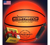 NIGHTMATCH Ballon de Basket Lumineux LED étanche - Taille Officielle 7 - Kit Complet - 2 LED activées par capteur pour s'amuser dans l'obscurité - pour Petits et Grands - Ballon de Basket Lumineux