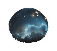 Nightsky Bonnet de douche double couche à suspendre pour femme Motif lune et étoiles Réutilisable Convient pour le bain et le spa