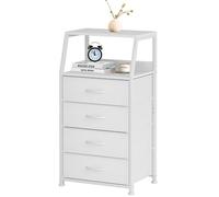 Nightstand avec bacs reconfigurables, Commode de tiroir en PVC et Tissu, Table d'appoint à étagère Ouverte pour Chambre, Placard Blanc 4-Layer