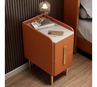 Nightstand avec chicane anti-décompte, table de chevet enveloppée de cuir avec des jambes en métal, table d'appoint d'extrémité avec 2 tiroirs pour chambre, nigtstand étroit (couleur: orange,