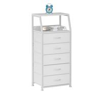 Nightstand Moderne avec séparateurs Amovibles, Commode des tiroirs en PVC et Tissu, Table d'appoint Ouverte Blanc 5-Layer
