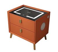 Nightstand with Wireless Charging Station And LED Lights Multifunctional End Table with 2 Drawers And USB Port for Bedroom Dorm And Living Room Orange And Gold Color Scheme