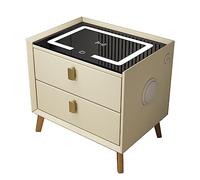 Nightstand with Wireless Charging Station LED Lights And USB Port Multifunctional End Table with 2 Drawers Bedroom Dorm And Living Room Beige+Gold Finish