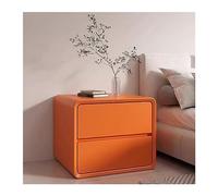 NightStands Table de chevet en bois à deux tiroirs sans poignées en cuir microfibre (orange, taille S)