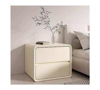 NightStands Table de chevet en bois avec deux tiroirs sans poignées et cuir microfibre (crème, taille L)