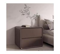 NightStands Table de chevet en bois avec deux tiroirs sans poignées et cuir microfibre (marron, taille S)