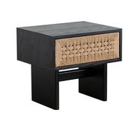 NightStands Table de chevet vintage en rotin avec tiroir, canapé, côté salon, chambre à coucher (noir)