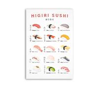 Nigiri Sushi Meilleurs aliments anti-inflammatoires Panneaux métalliques Guide scientifique du thérapeute nutritionnel Affiches Décoration murale pour la maison, le bureau et la ferme 12 x 16 p