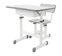 NIGORIY Bureau pour enfant - Hauteur réglable - 64 à 76 cm - Charge totale : 300 kg - Avec crochet - Gris et blanc