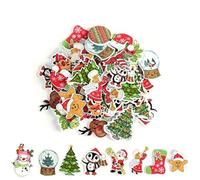 Nigoz Lot de 50 boutons de Noël en bois à 2 trous pour la couture et les travaux manuels - Qualité adorable et durable - Pratique et économique