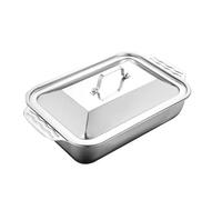 NihaoWXM Assiettes En Acier Inoxydable Poêle à poisson avec couvercle, bouteille rectangulaire double oreille, plateau carré, assiette barbecue, grillé pour Cuisine, Salle à Manger(1pc)