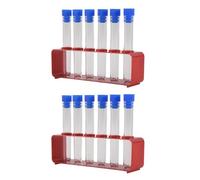 Nihcora 1 lot de 15 tubes à essai en plastique transparent de 100 mm avec support, tubes à essai transparents avec capuchons et support à 6 trous, support pour infirmières, décoration de fête