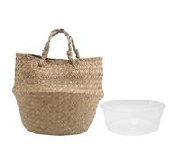 Nihcora Panier à plantes avec doublure, panier en jonc de mer tissé, décoration, rangement, pique-nique, épicerie, sac de paille
