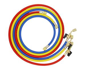 Nihcora Tuyaux de Charge de Réfrigérant A/C de 1,6 M avec Vannes à Boisseau Sphérique HVAC 1/4 Po SAE Adaptés pour L'Ajout de Liquide de Refroidissement R134A R12 et la Climatisation