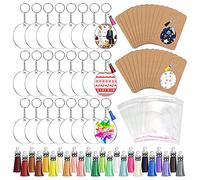 NIHENHAO 144 pièces Kit de Porte-clés en Acrylique avec Porte-clés Anneaux de Saut disques Ronds Transparents pendentifs colorés pour Acrylique