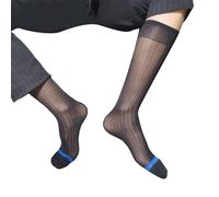 NIHENHAO Chaussettes de costume en nylon transparent pour homme - Chaussettes hautes élastiques rayées transparentes - Bas tubulaires fins