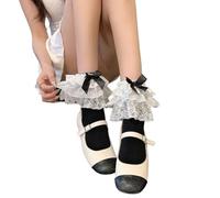 NIHENHAO Chaussettes élégantes à volants en dentelle avec nœud papillon pour femme et fille