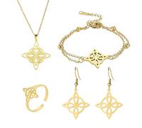 NIHENHAO Collier avec pendentif nœud de sorcière vintage, boucles d'oreilles, bague double couche, bracelets en acier inoxydable, amulette de sorcellerie
