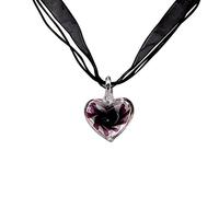 NIHENHAO Collier Pendentif en Verre de Murano Coeur Violet Fleurs Ruban chaîne Ruban de Verre