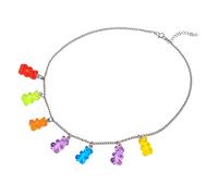 NIHENHAO Collier Pendentif Ours gommeux en résine colorée Mignon Transparent Arc-en-Ciel Couleur Bonbon Ours chaîne Collier Belle fête Bijoux résine
