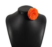 NIHENHAO Collier ras du cou unique fait à la main avec fleur en tissu élégant pour femmes et filles - Orange